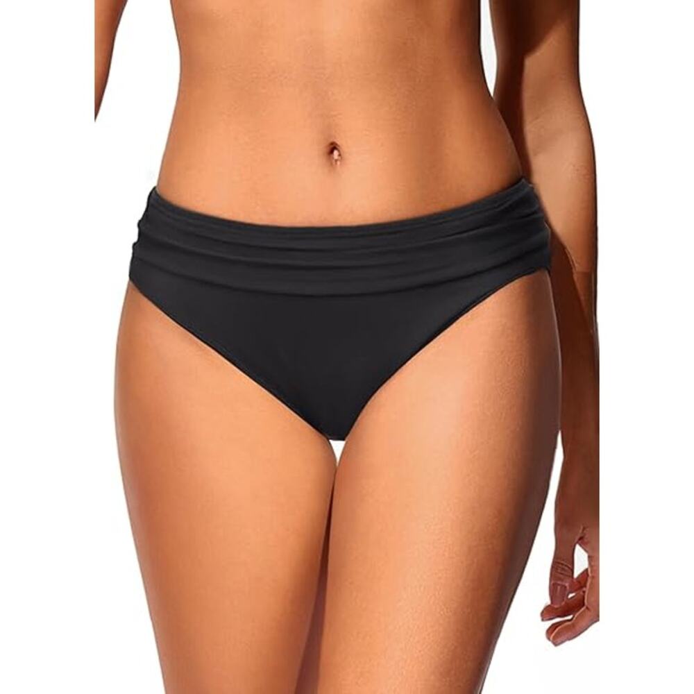 NWT Zmart Full Coverage Ruched Black Bikini Swim Bottoms Women's Size Medium